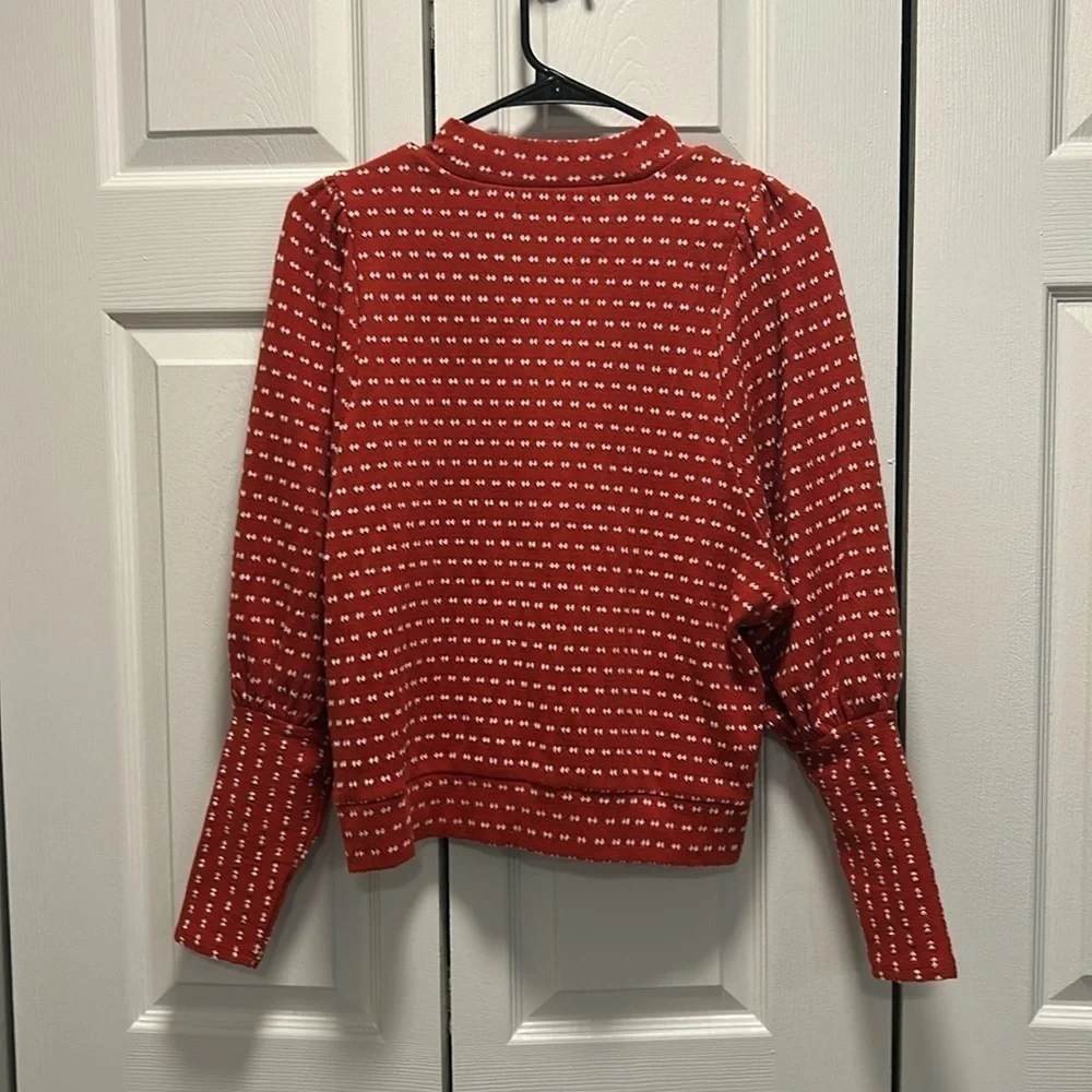 Madewell Puff-Sleeve Mockneck Top in Bow-Tie Jacquard Color Etruscan Clay Size S - Picture 6 of 9